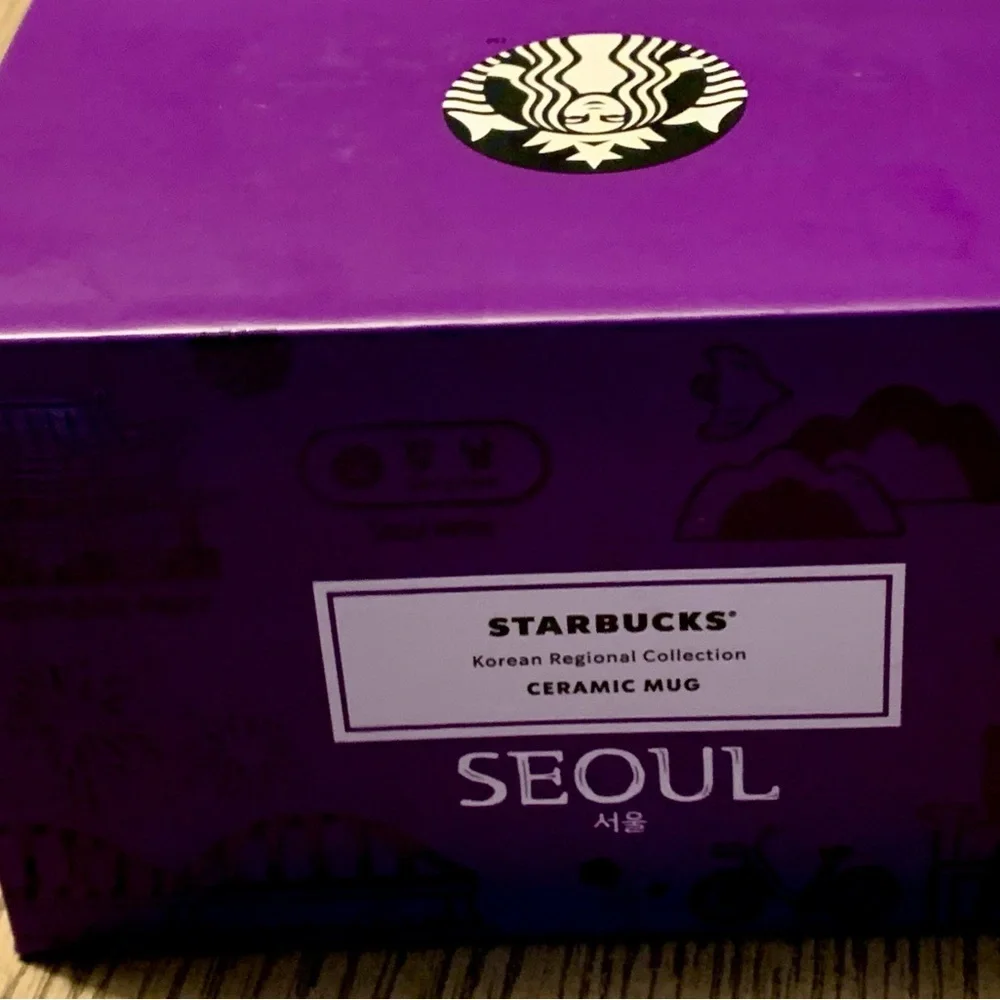 💜 Seoul, Starbucks Korea Mug w Purple & White. Featuring the popular landmarks